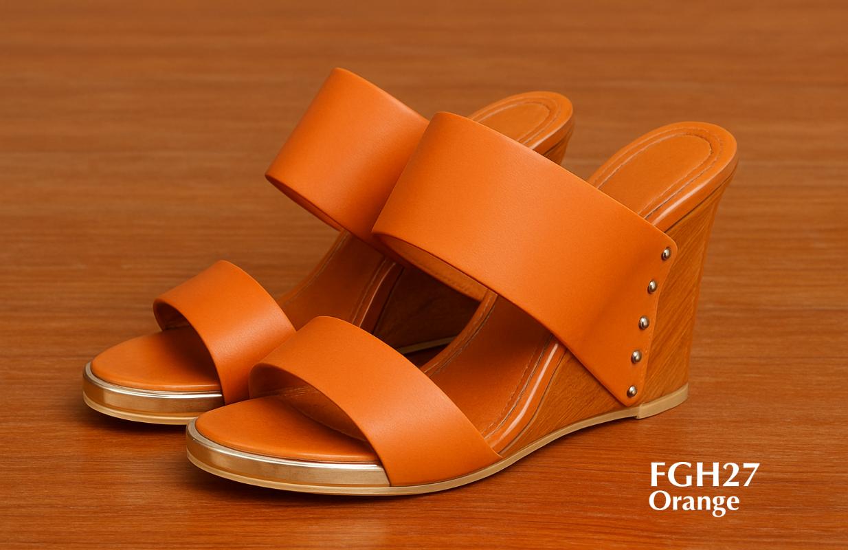 FGH27-Damen-Sandalen mit breitem Riemen und Keilabsatz